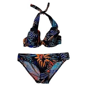 Figleaves tropical print bikini / 2 piece swimsuit Top-Size 32C Bottoms Size 12